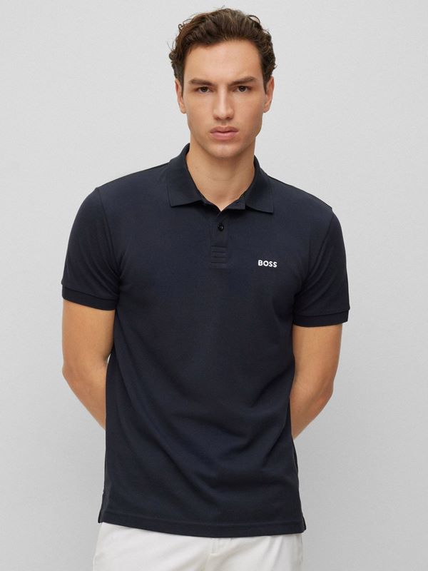 BOSS Men's Piro Organic-Cotton Polo Shirt in Dark Blue | Dapper Street
