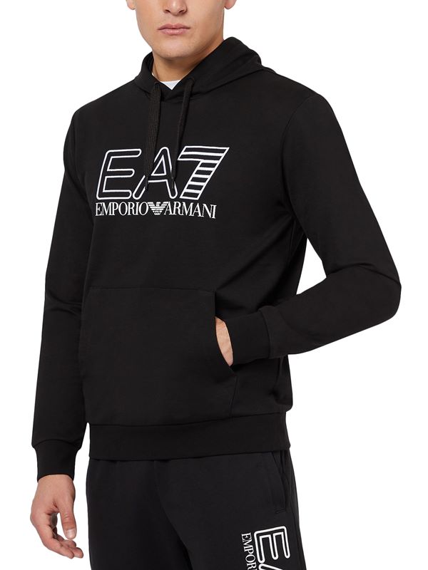 EA7 Emporio Armani Embroidered Large Logo Hoodie in Black | Dapper Street