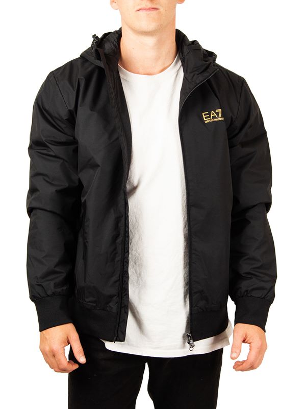 EA7 Emporio Armani Hooded Jacket in Black/Gold | Dapper Street
