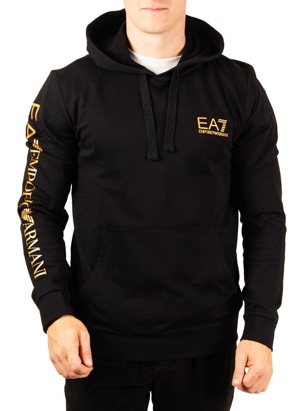EA7 Emporio Armani Hoodie With Arm Logo In Black/Gold | Dapper Street