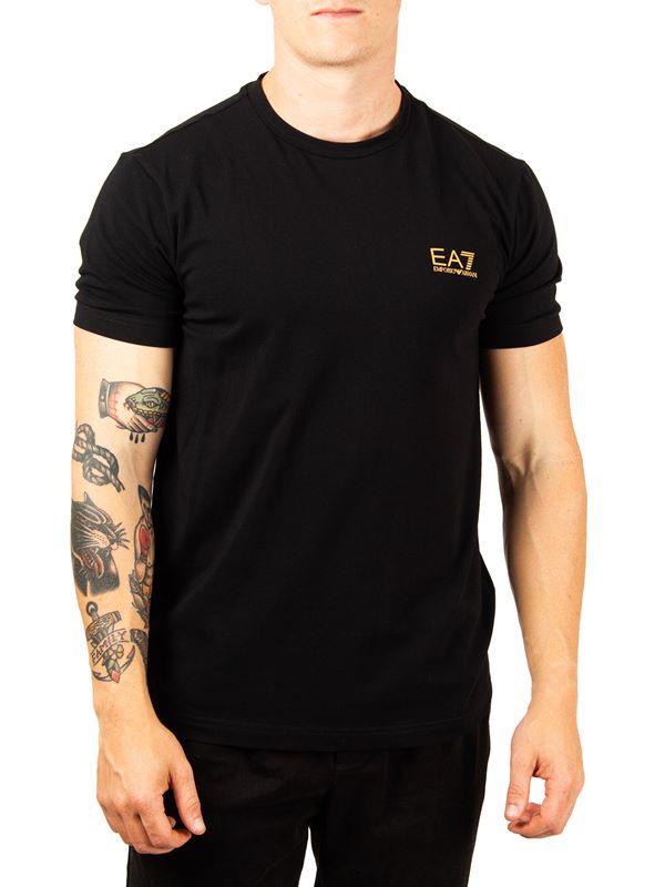 EA7 Emporio Armani Chest Logo T-Shirt in Black/Gold | Dapper Street