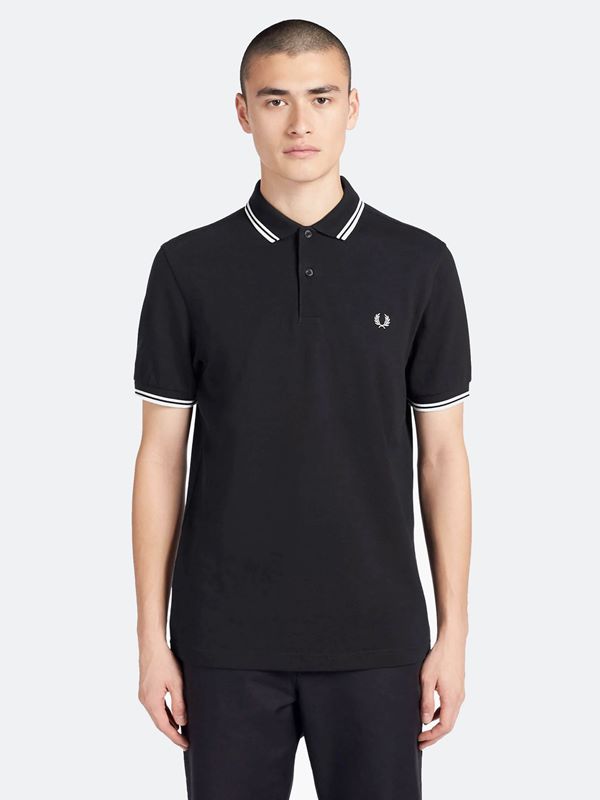 Fred Perry Men's Twin Tipped Polo in Black / Porcelain | Dapper Street