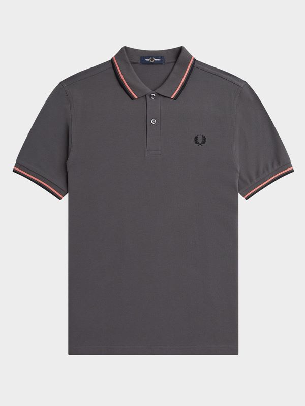 Fred Perry Men's Twin Tipped Fred Perry Shirt in Gunmetal / Coral Heat ...