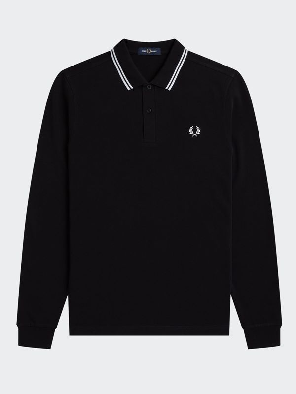 Fred Perry Men's Long Sleeve Twin Tipped Polo Shirt in Black / White ...