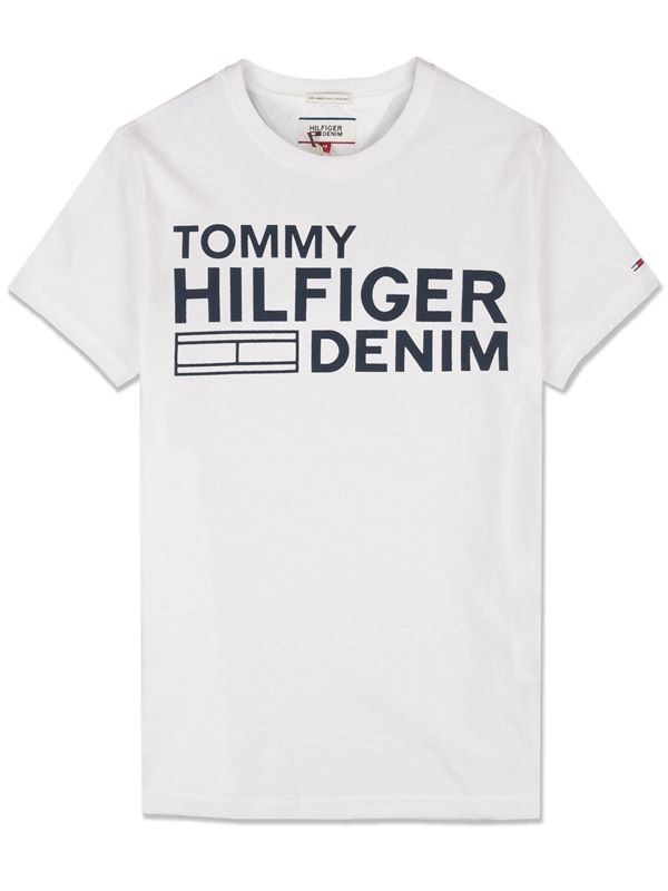 Tommy Hilfiger Denim Large Logo T-Shirt in White | Dapper Street