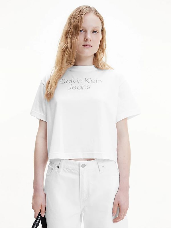 Calvin Klein Jeans Women's Silver Embroidery Loose T-Shirt in Bright White  | Dapper Street