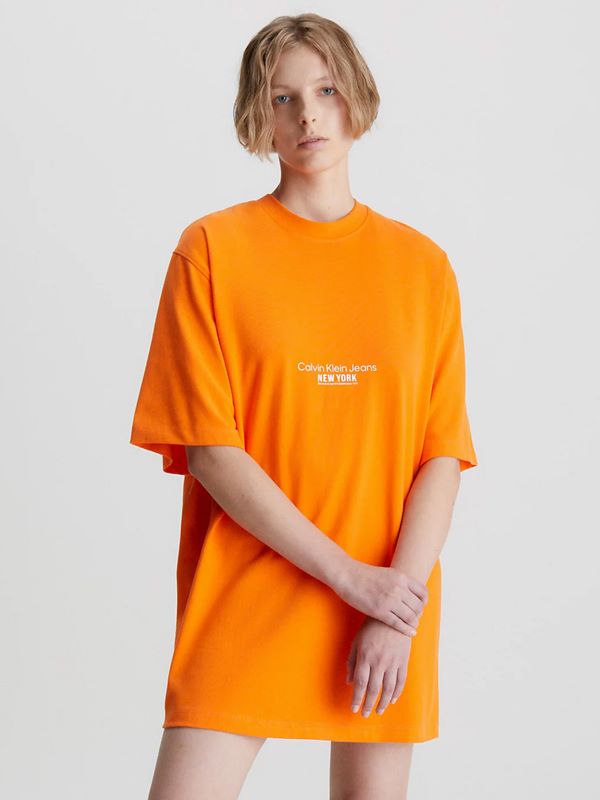 Calvin Klein Jeans Women's Motion Floral AW T-Shirt Dress In Vibrant Orange  | Dapper Street