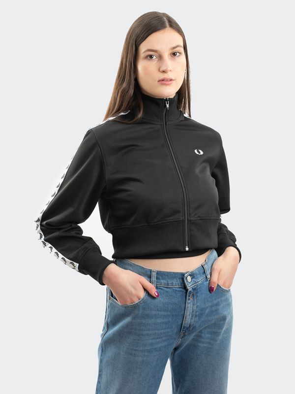 Fred Perry Women's Cropped Taped Track Jacket in Black | Dapper Street