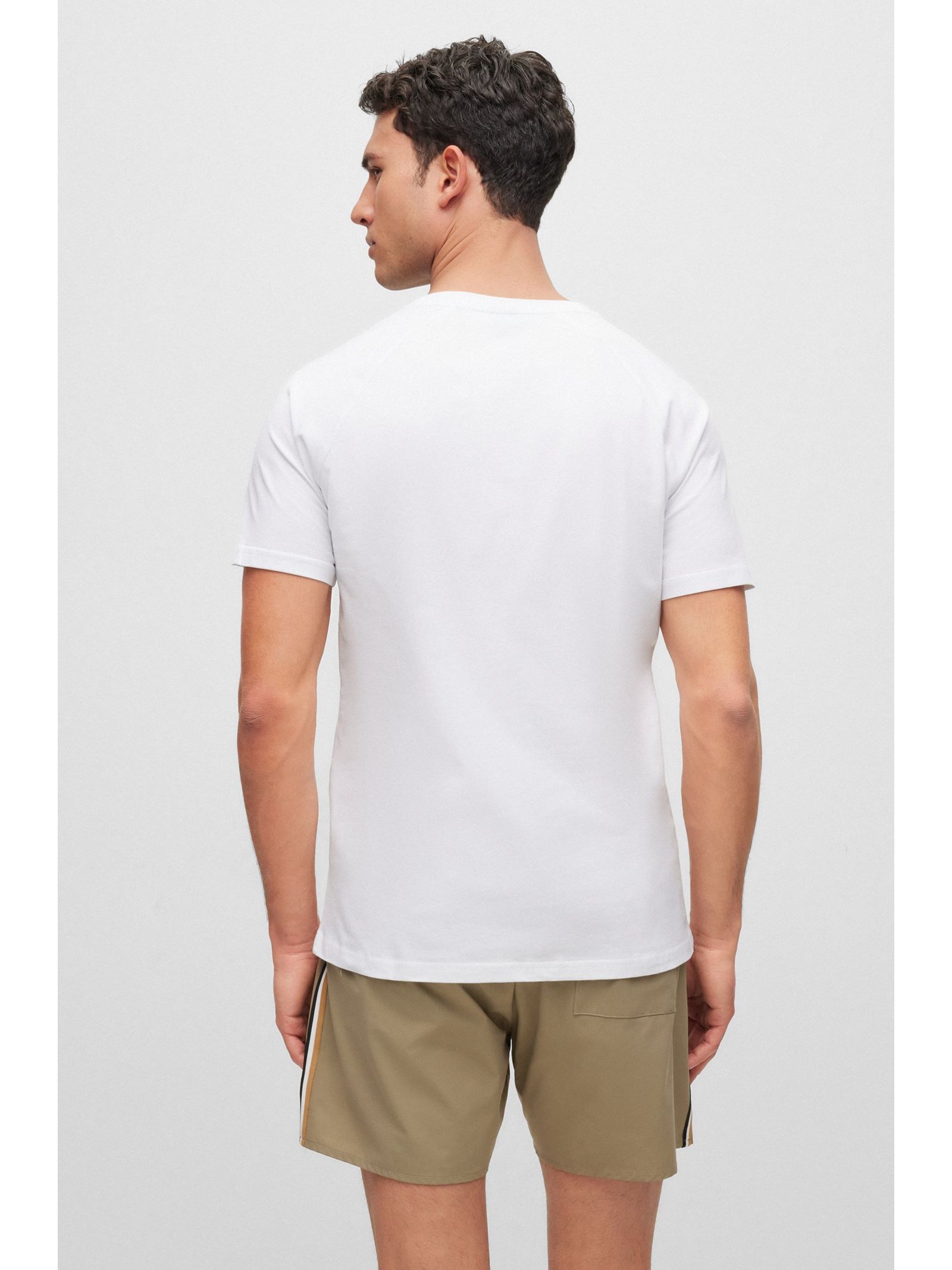 BOSS Men's Organic-Cotton Slim-Fit T-Shirt with Repeat Logos in White ...