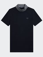 fred perry women's jacquard trim high neck t-shirt in navy