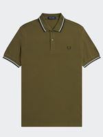 fred perry men's twin tipped fred perry shirt in uniform green / light ice / night green