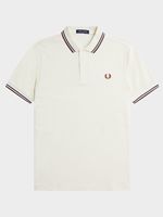 fred perry men's twin tipped fred perry shirt in ecru / french navy / whiskey brown