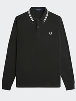 fred perry men's long sleeve twin tipped polo shirt in night green / snow white
