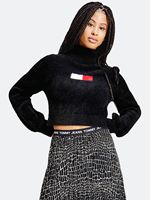 Tommy Jeans Women's Crop Furry Flag Sweater in Black