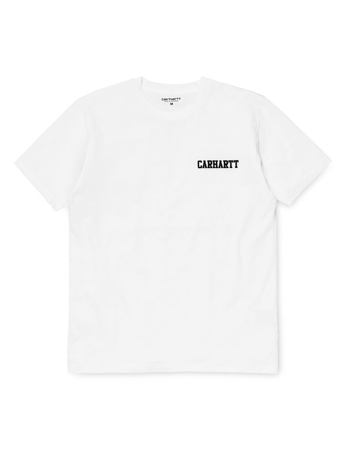 Carhartt WIP S/S College Script LT T-Shirt in White & Black | Dapper Street