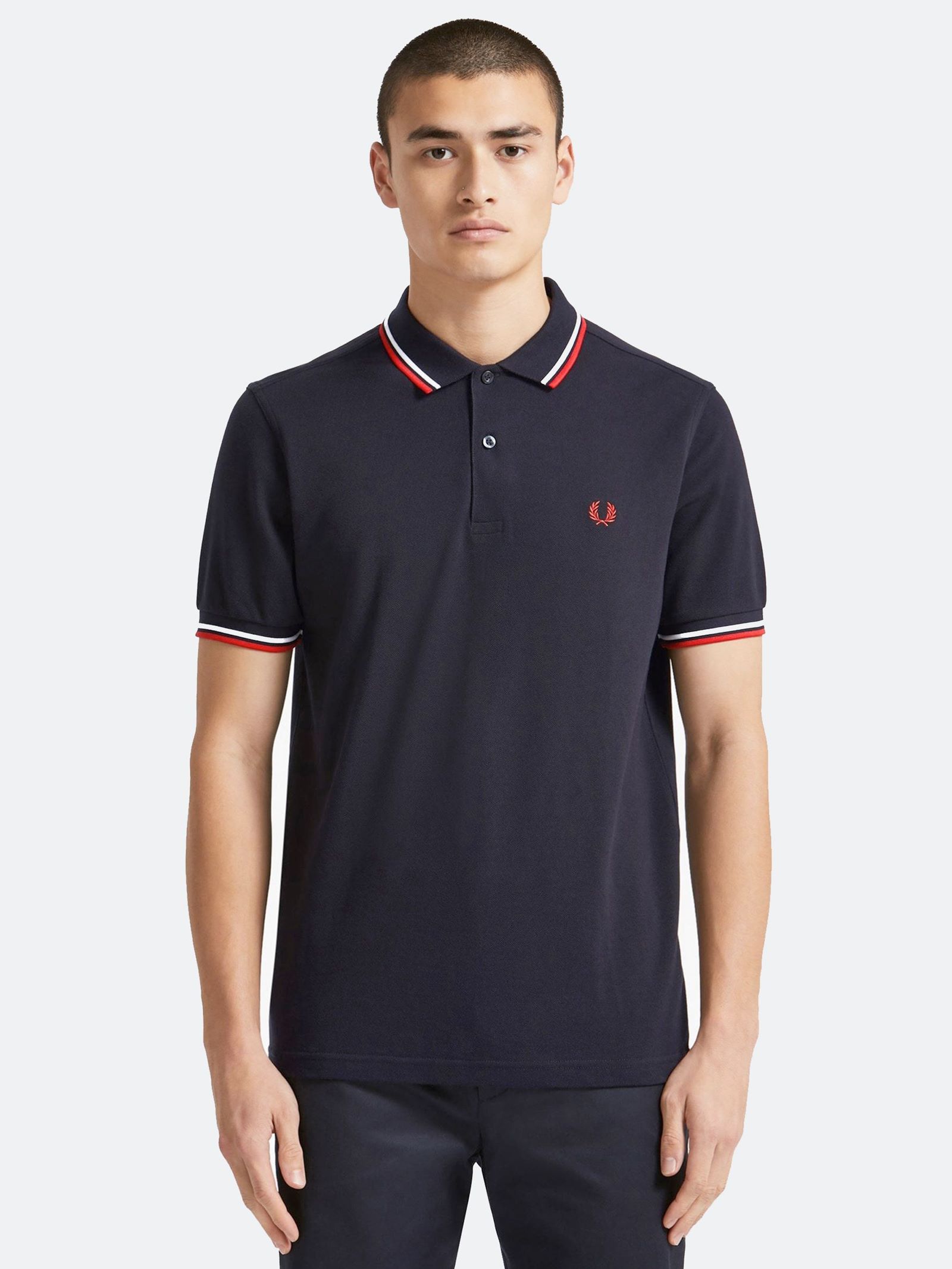 Fred Perry Men's Twin Tipped Polo in Navy / White / Red | Dapper Street