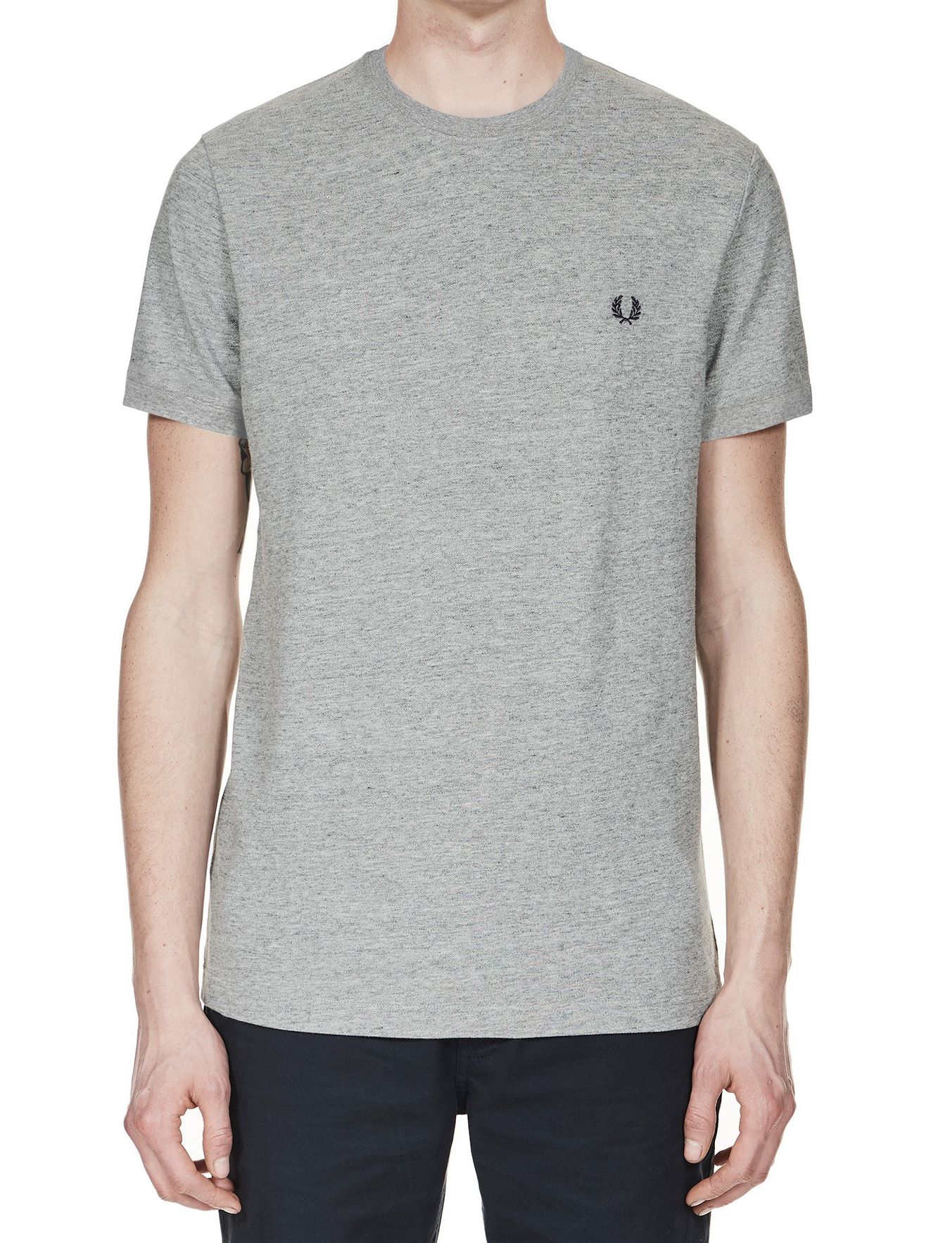 Fred Perry Plain Crew Small Logo T-Shirt in Grey | Dapper Street