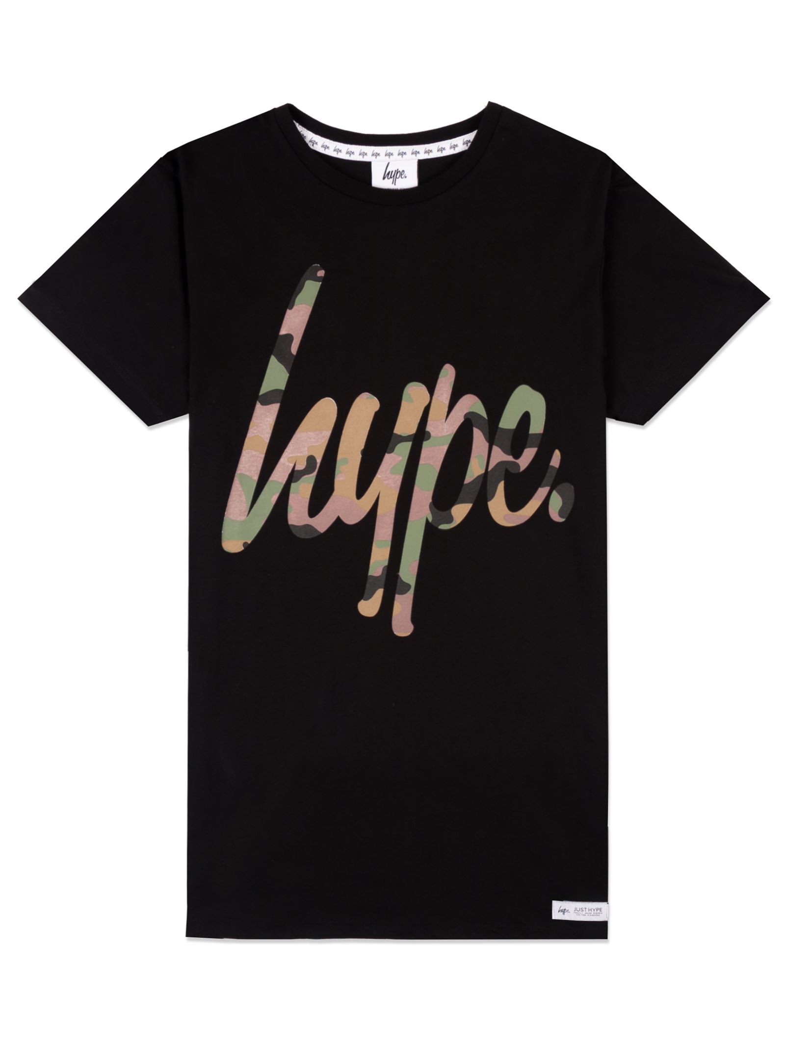 Hype Camo Script T-Shirt in Black | Dapper Street