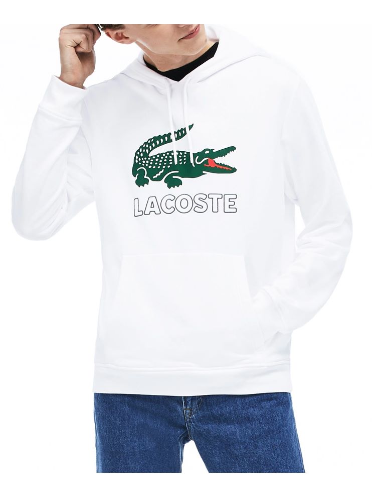 Lacoste Large Logo Croc Hoodie in White | Dapper Street